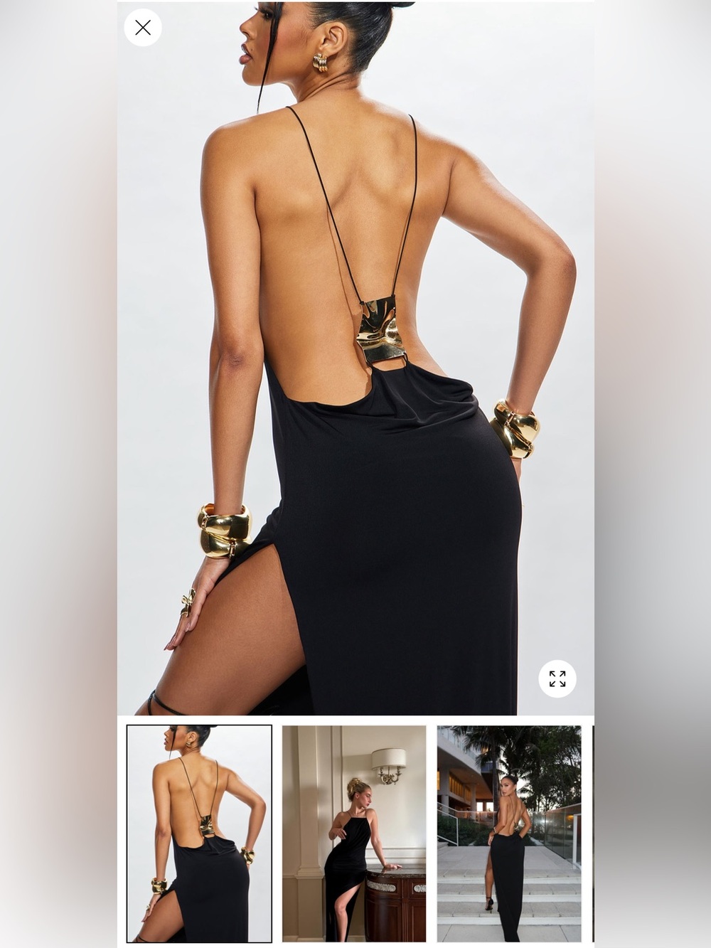 Fashion Nova Black Backless Maxi Slip Dress with Thin Straps